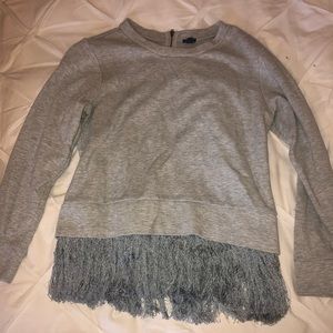 J. Crew grey sweater with gray fringe